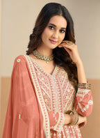 Peach Faux Georgette  Embroidery Work Occasional Wear Anarkali Suit SW204245