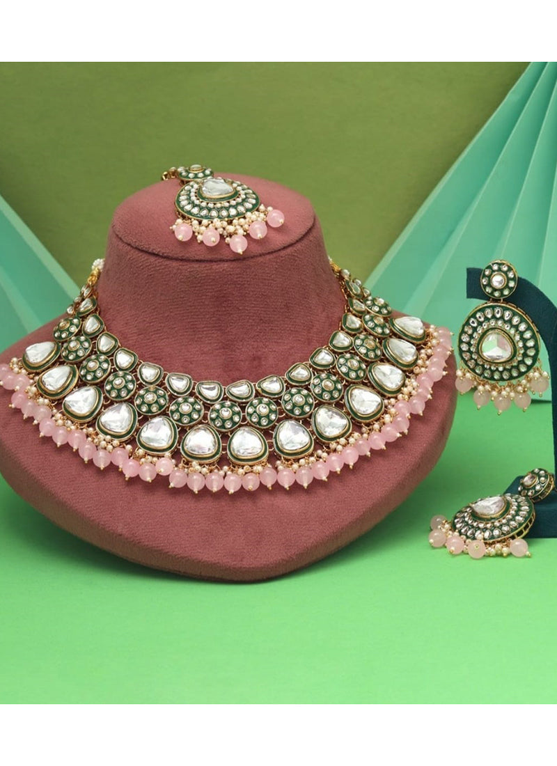 Pink Festival Wear Kundan Necklace Set