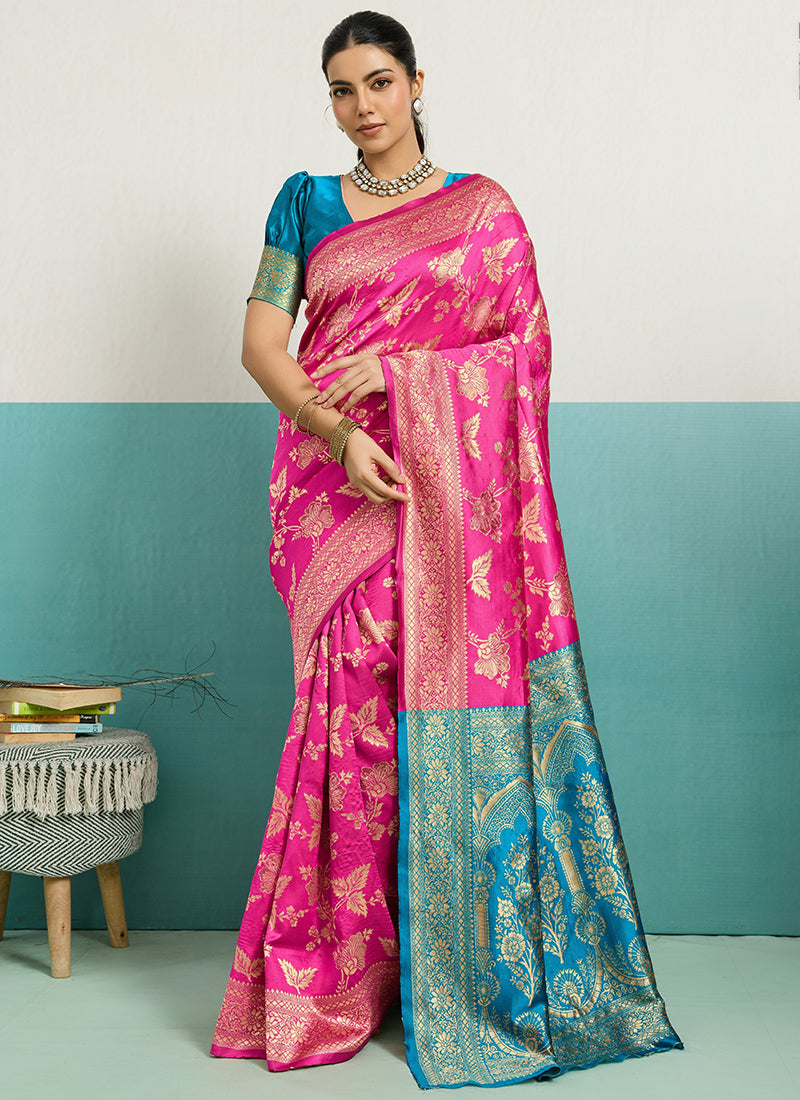 Pink Banarasi Silk Weaving Work Occasional Wear Saree SW128994