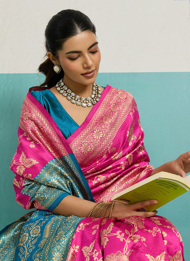 Pink Banarasi Silk Weaving Work Occasional Wear Saree SW128994