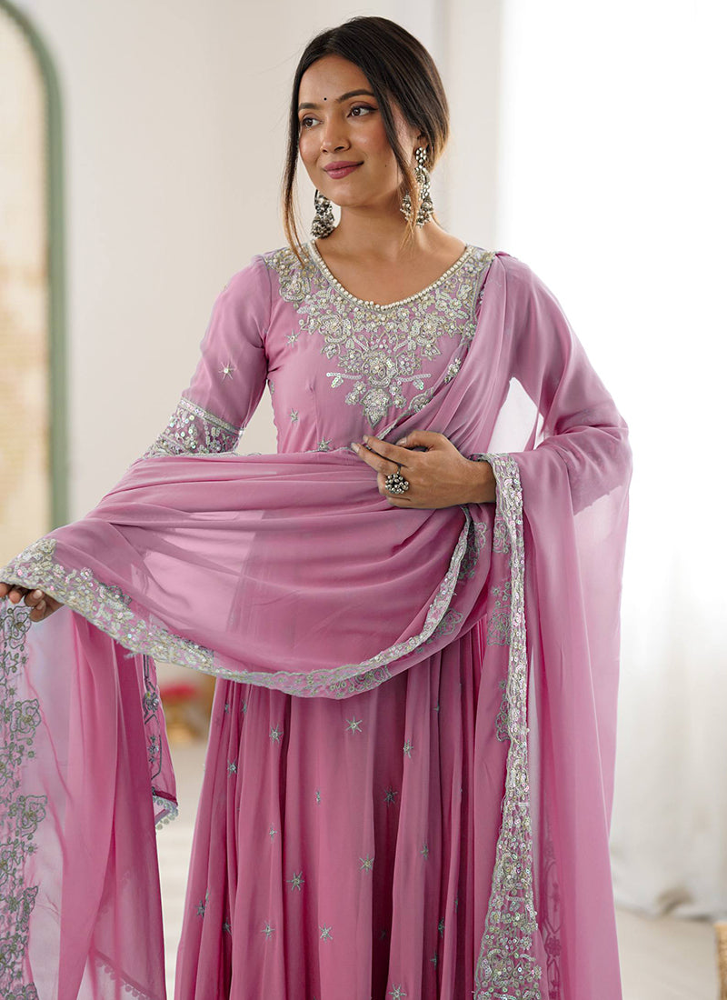 Pink Blooming Faux Sequins Work Casual Wear Readymade Anarkali Suit SW650483