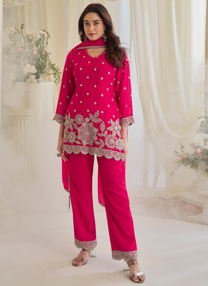 Pink Chinon Silk Embroidery Work Festival Wear Readymade Salwar Suit SW676583