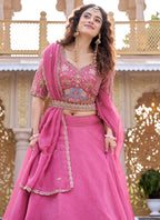 Pink Crunchy Silk Embroidery Work Occasional Wear Lehenga Choli SW500043