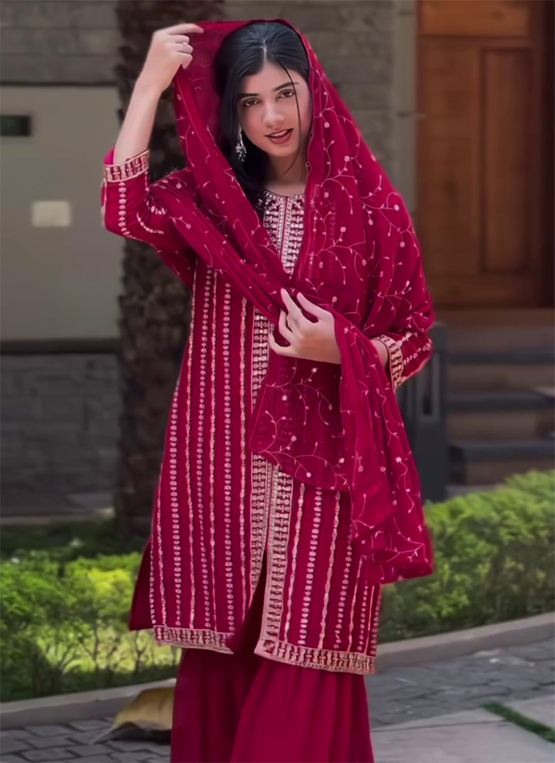 Faux Georgette Pink Eid Wear Embroidery Work Readymade Pakistani Suit