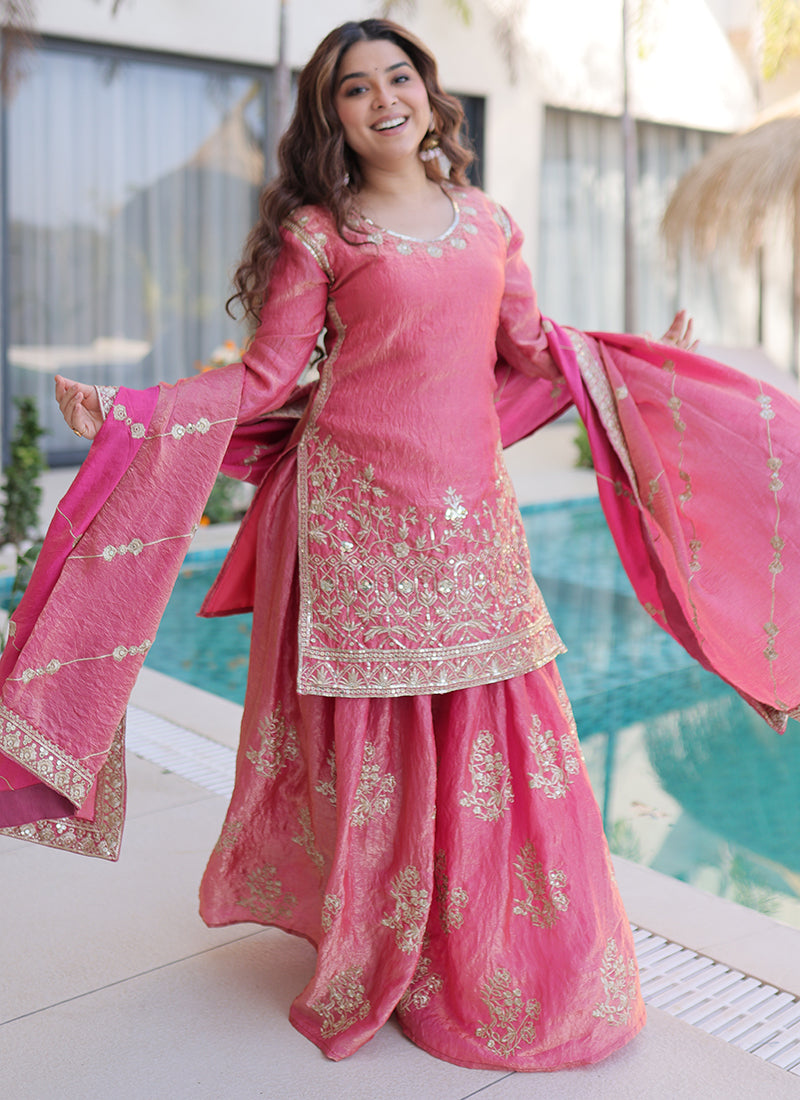 Pink Fendi Crush Silk Embroidery Work Festival Wear Readymade Salwar Suit SW414932