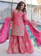 Pink Fendi Crush Silk Embroidery Work Festival Wear Readymade Salwar Suit SW414932