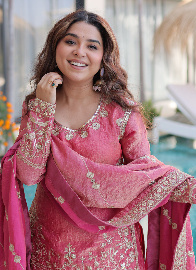 Pink Fendi Crush Silk Embroidery Work Festival Wear Readymade Salwar Suit SW414932