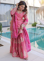 Pink Fendi Crush Silk Embroidery Work Festival Wear Readymade Salwar Suit SW414932