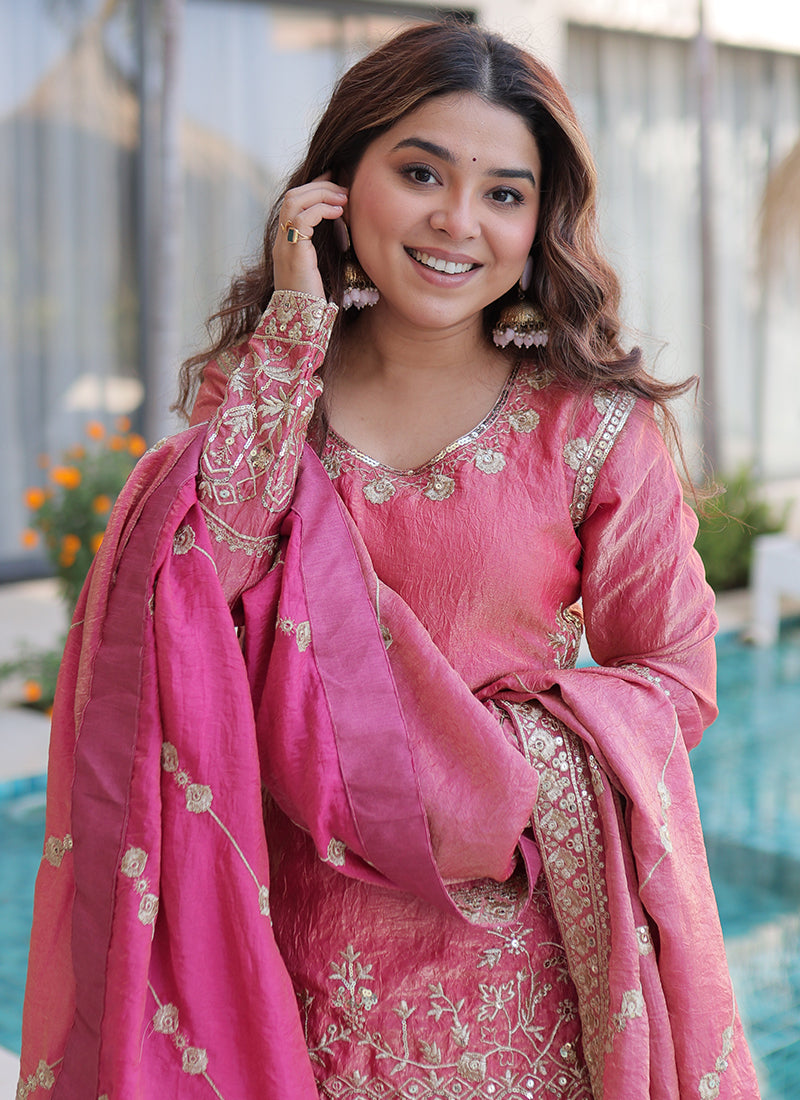 Pink Fendi Crush Silk Embroidery Work Festival Wear Readymade Salwar Suit SW414932