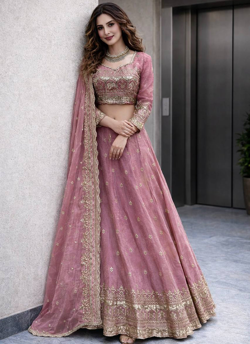 Pink Fendy Silk Sequins Work  Occasional Wear Readymade Lehenga Choli SW252879