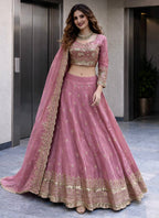 Pink Fendy Silk Sequins Work  Occasional Wear Readymade Lehenga Choli SW252879