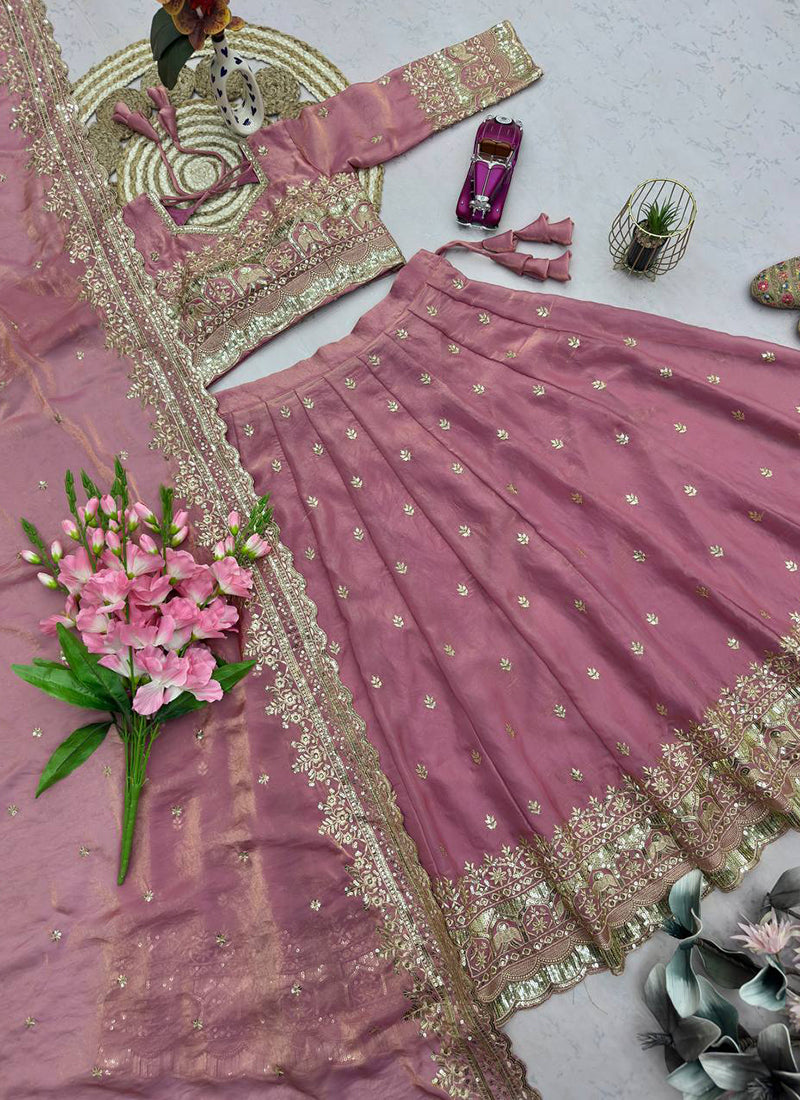 Pink Fendy Silk Sequins Work  Occasional Wear Readymade Lehenga Choli SW252879