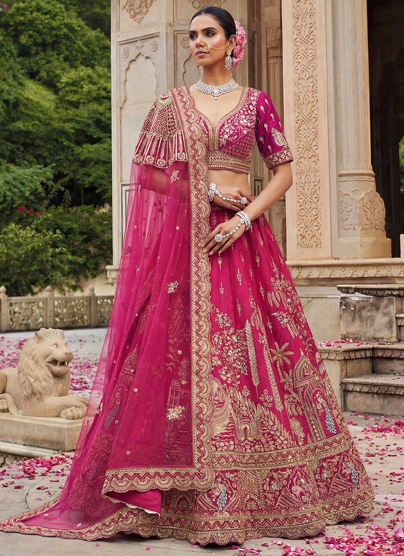 Gadhwal Silk Pink Bridal Wear Zari Embroidery Work Bridal Lehenga Choli 389011