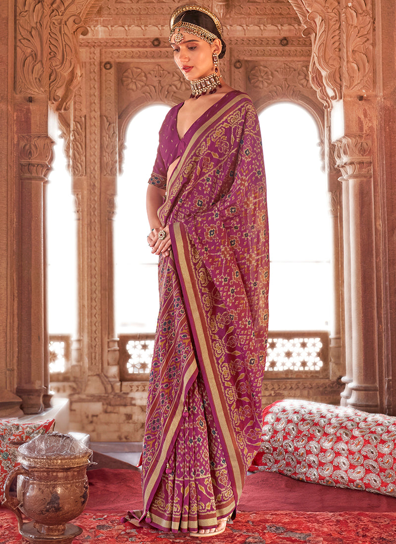 Georgette Pink Festival Wear Printed Saree