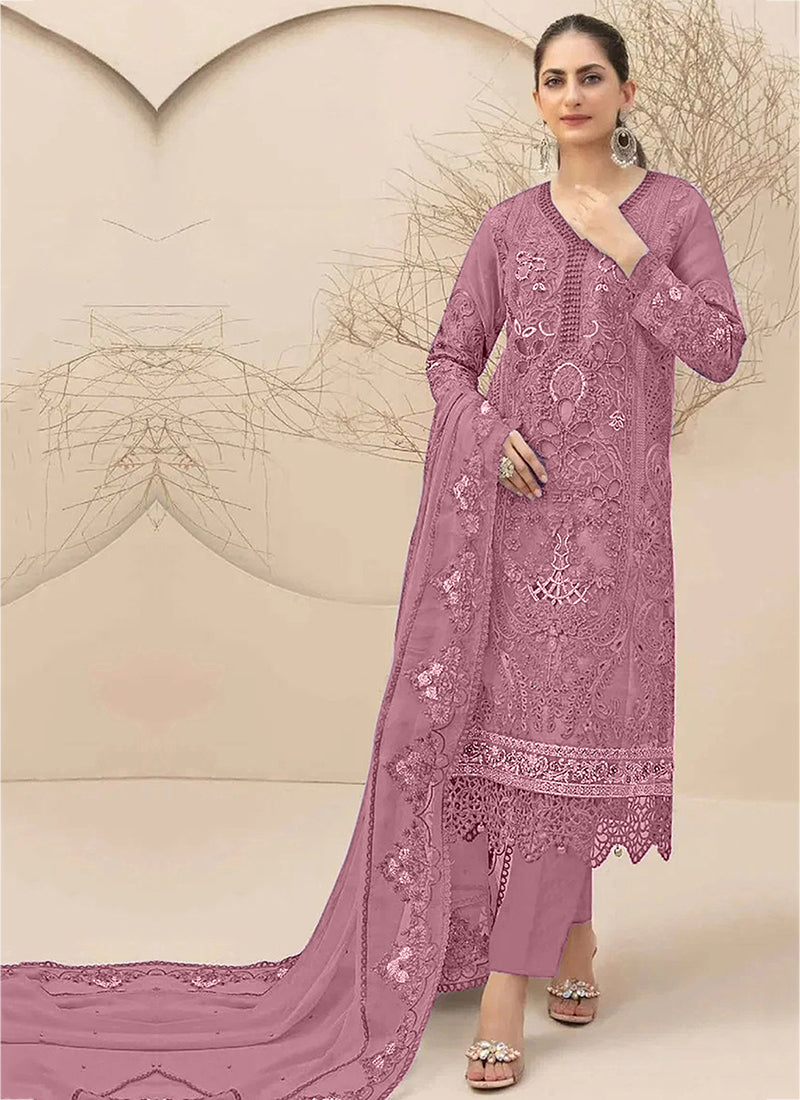 Heavy Georgette Pink Eid Wear Embroidery Work Pakistani Suit