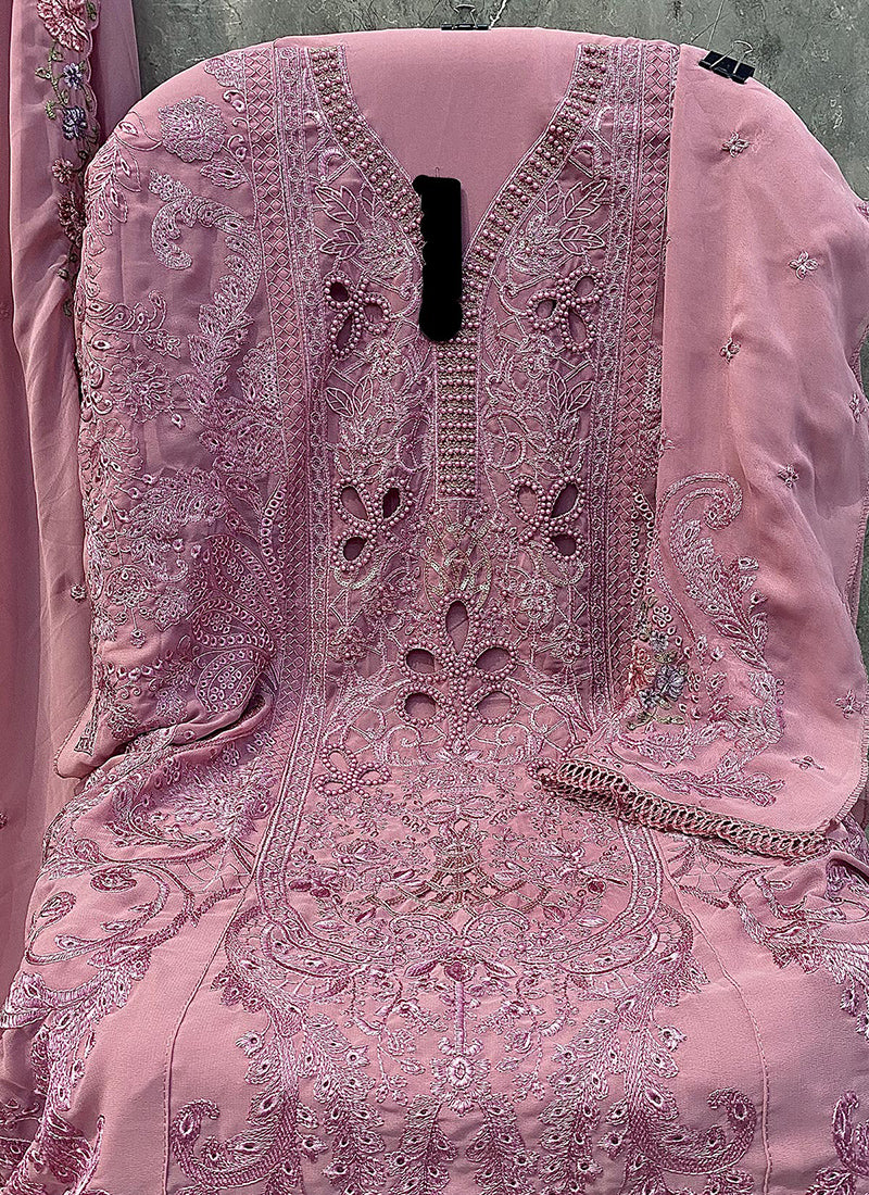 Heavy Georgette Pink Eid Wear Embroidery Work Pakistani Suit