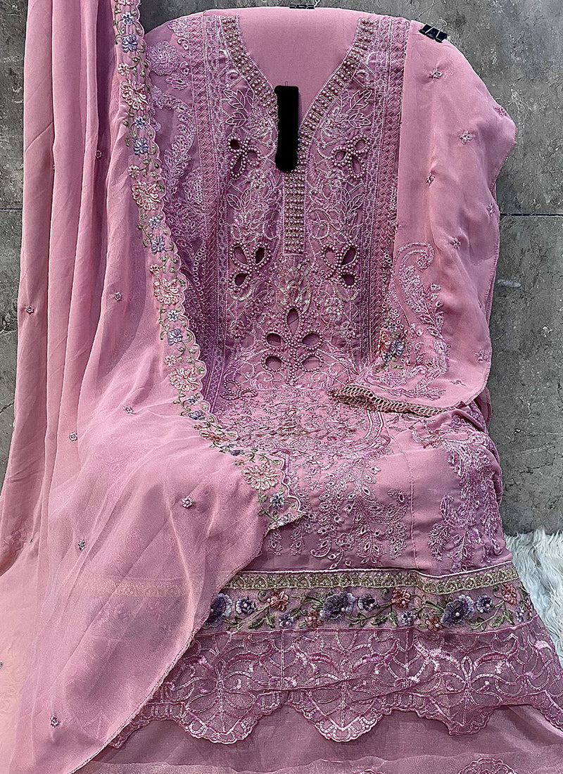 Heavy Georgette Pink Eid Wear Embroidery Work Pakistani Suit