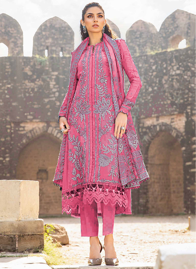 Heavy Rayon Pink Eid Wear Embroidery Work Pakistani Suit