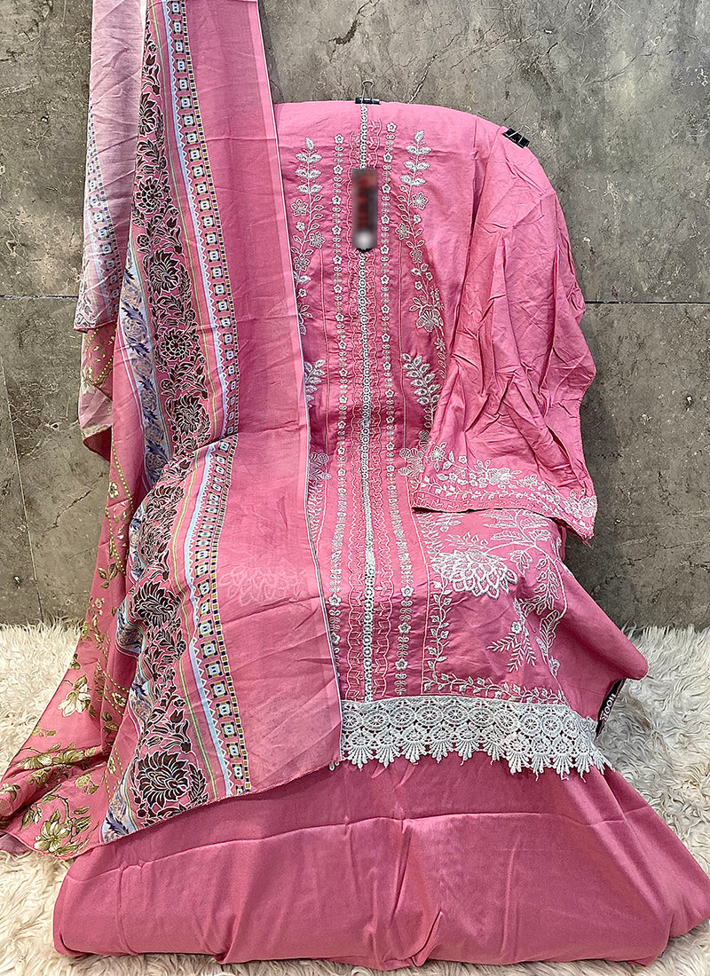 Heavy Rayon Pink Eid Wear Embroidery Work Pakistani Suit