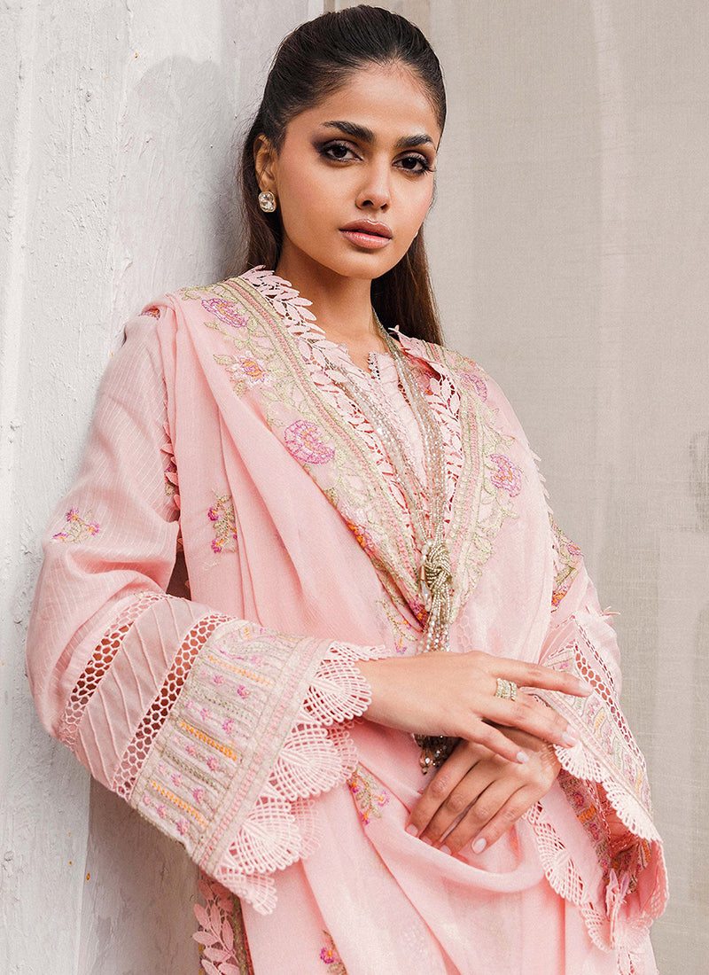 Heavy Cotton Pink Traditional Wear Embroidery Work Pakistani Suit