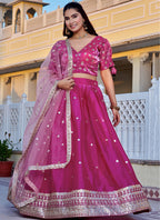 Jimmy Choo Pink Wedding Wear Sequins Work Readymade Lehenga Choli 388683