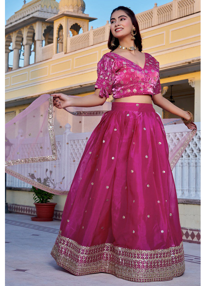 Jimmy Choo Pink Wedding Wear Sequins Work Readymade Lehenga Choli 388683