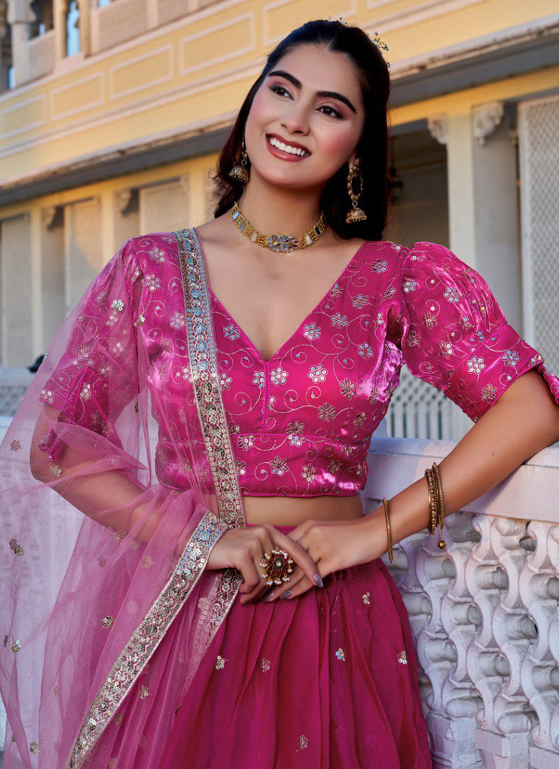 Jimmy Choo Pink Wedding Wear Sequins Work Readymade Lehenga Choli 388683