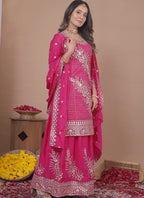 Pink Natural Crepe Sequins Work  Festival Wear Readymade Plazzo Suit SW939232