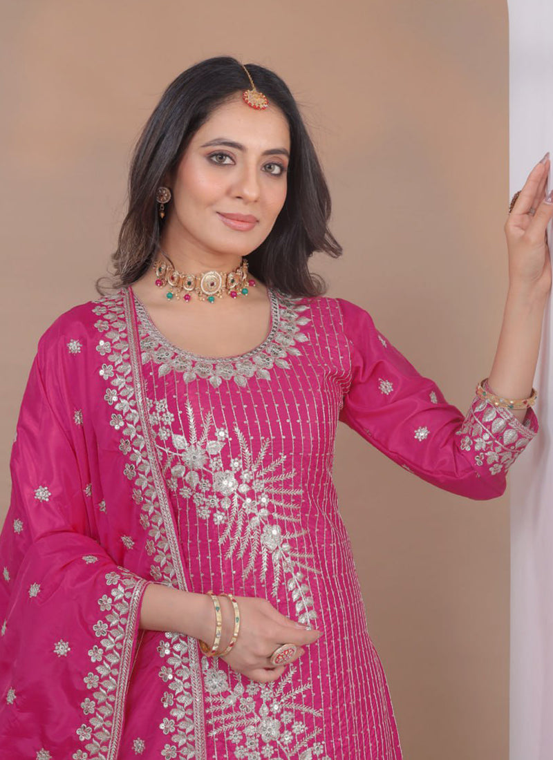 Pink Natural Crepe Sequins Work  Festival Wear Readymade Plazzo Suit SW939232