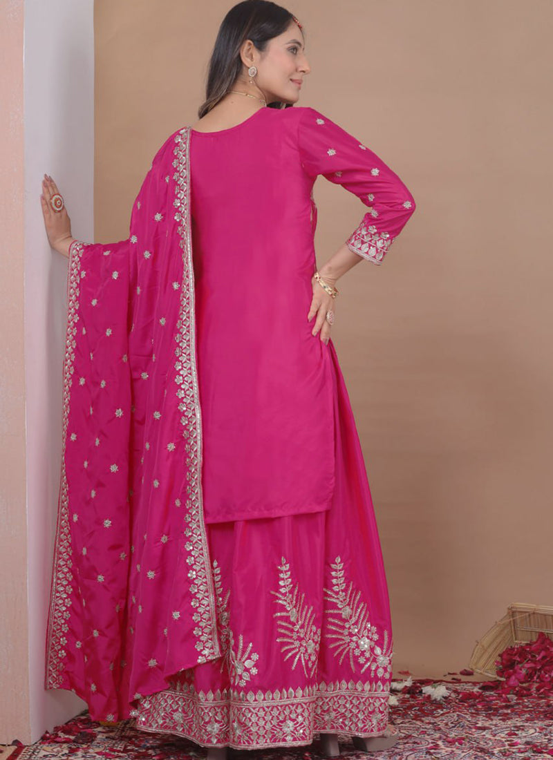 Pink Natural Crepe Sequins Work  Festival Wear Readymade Plazzo Suit SW939232