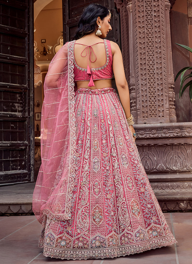Net Pink Wedding Wear Heavy Work Lehenga Choli