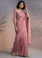 Pink Rasberry Silk Thread Work Festival Wear Saree SW580226