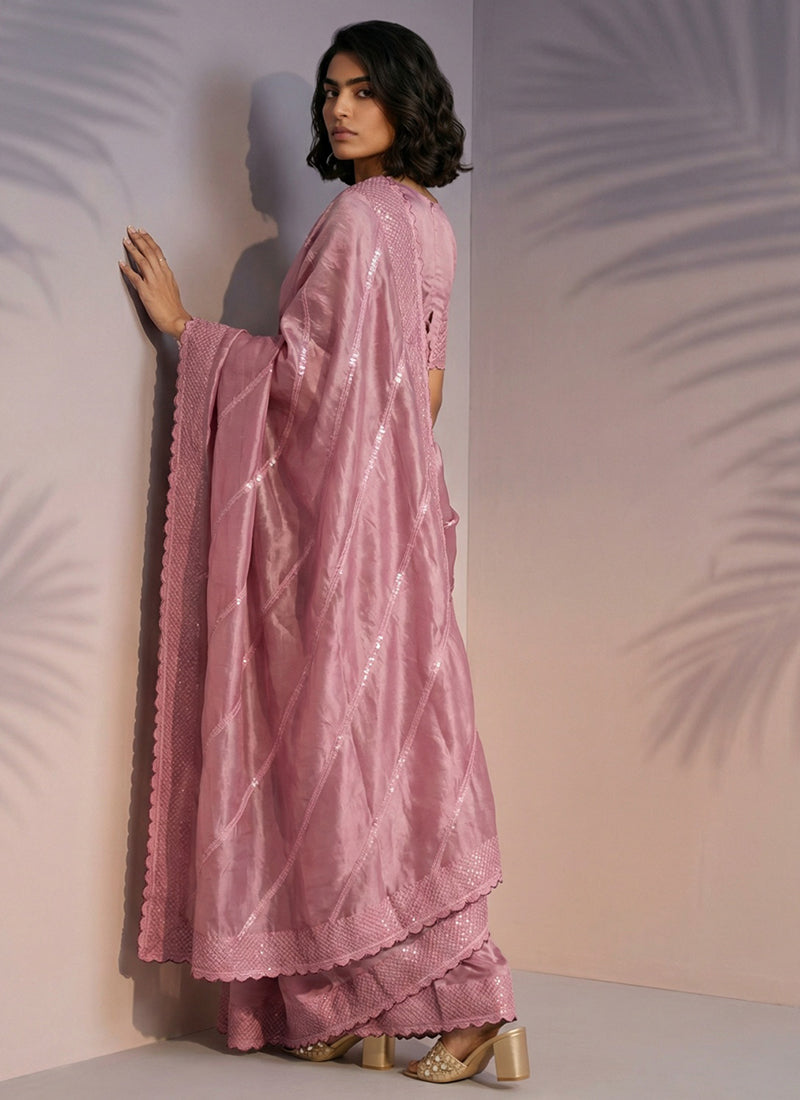 Pink Rasberry Silk Thread Work Festival Wear Saree SW580226