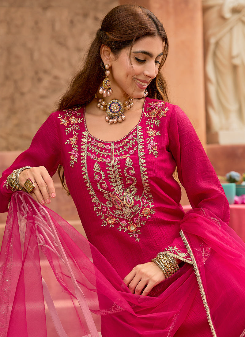 Silk Pink Casual Wear Embroidery Work Readymade Salwar Suit 388948