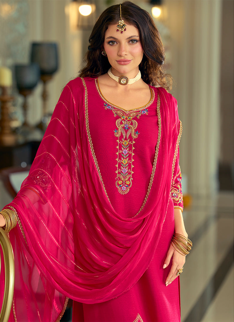 Silk Pink Festival Wear Hand Work Readymade Salwar Suit 388944