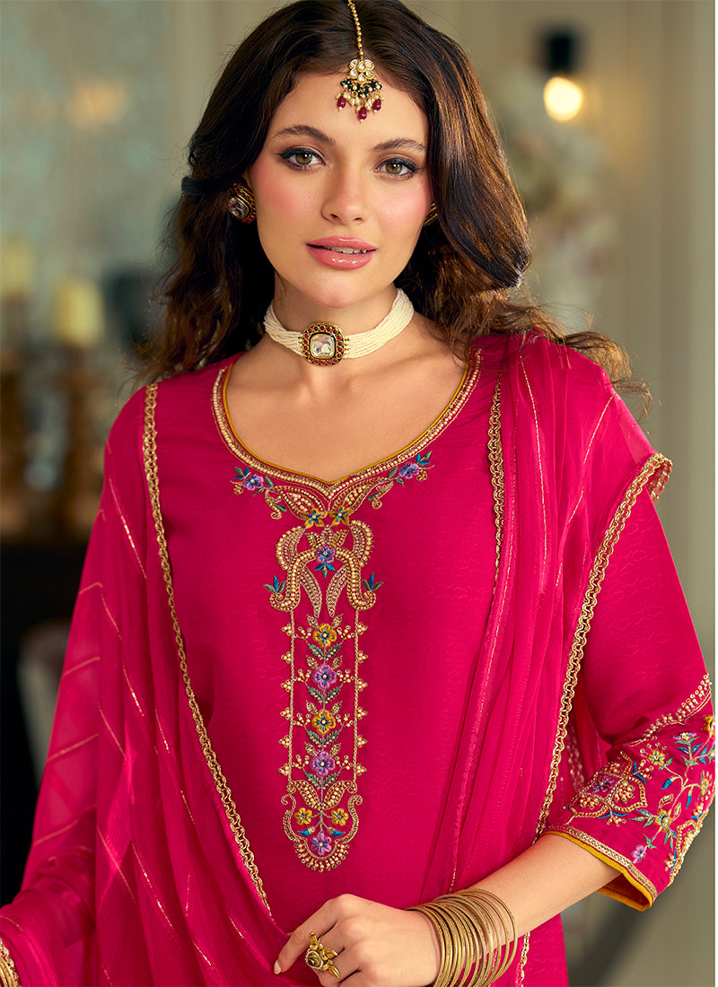 Silk Pink Festival Wear Hand Work Readymade Salwar Suit 388944