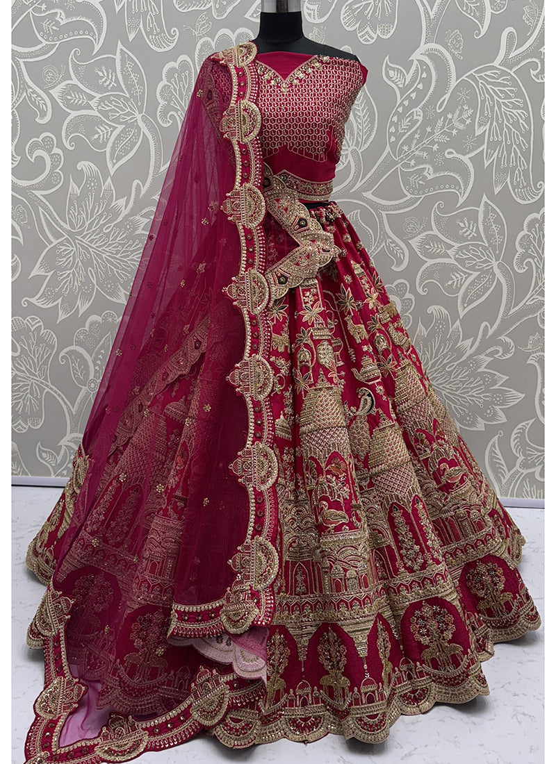 Silk Pink Wedding Wear Embroidery Work Lehenga Choli