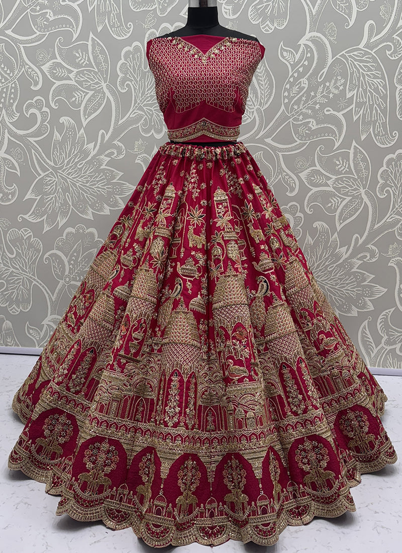 Silk Pink Wedding Wear Embroidery Work Lehenga Choli