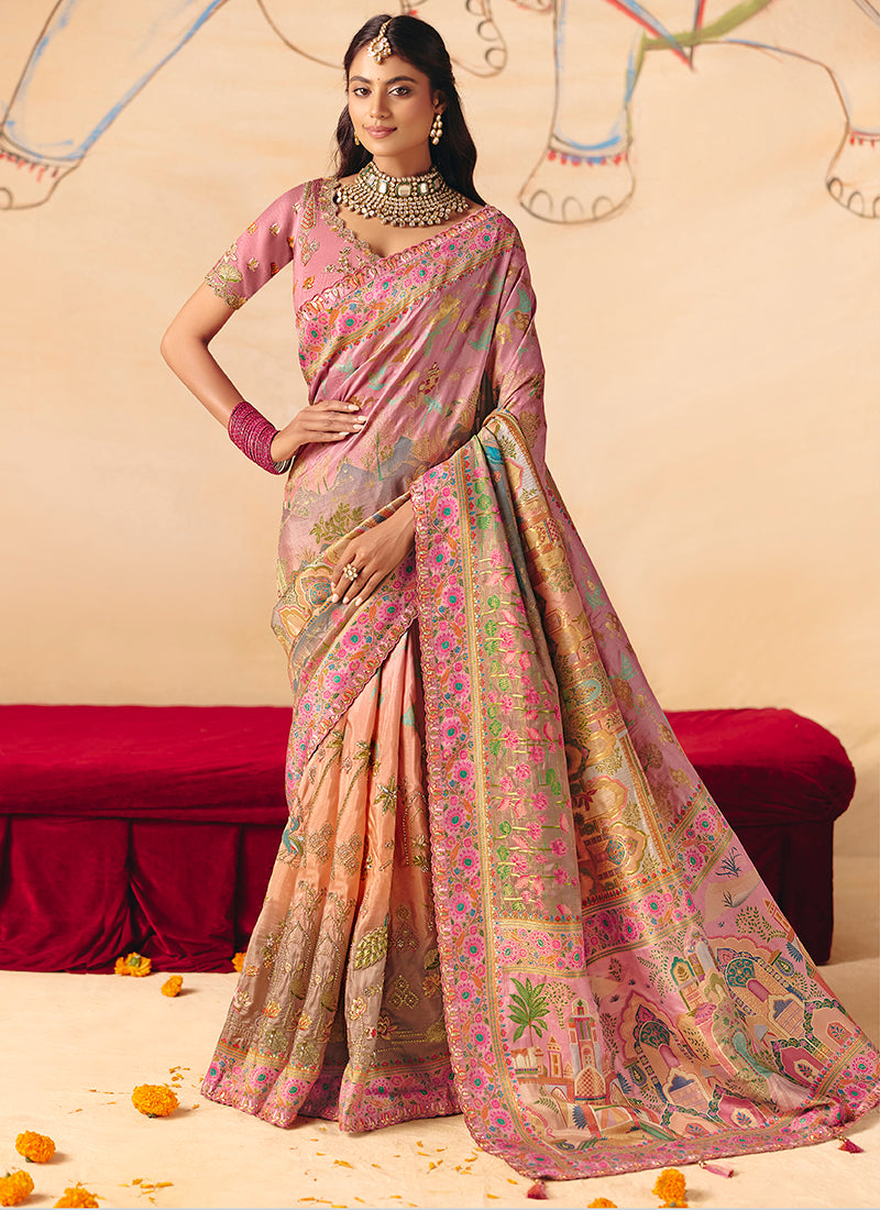 Pink Silk Sequins Work  Wedding Wear Saree SW254929