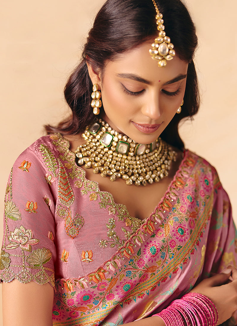 Pink Silk Sequins Work  Wedding Wear Saree SW254929