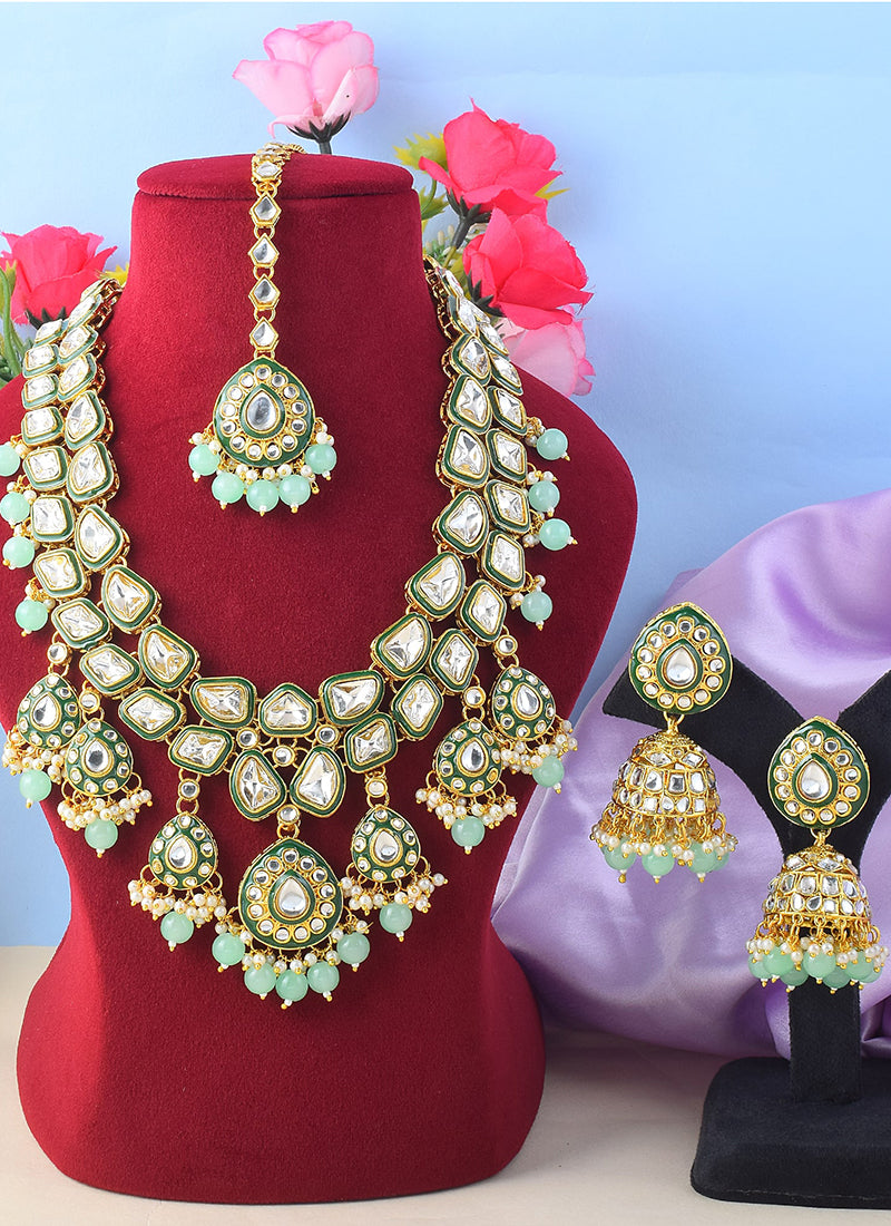 Pista Green Wedding Wear Kundan Beauty Necklace Set