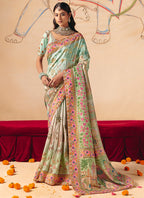Pista Green Silk Sequins Work  Wedding Wear Saree SW385212