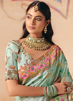 Pista Green Silk Sequins Work  Wedding Wear Saree SW385212