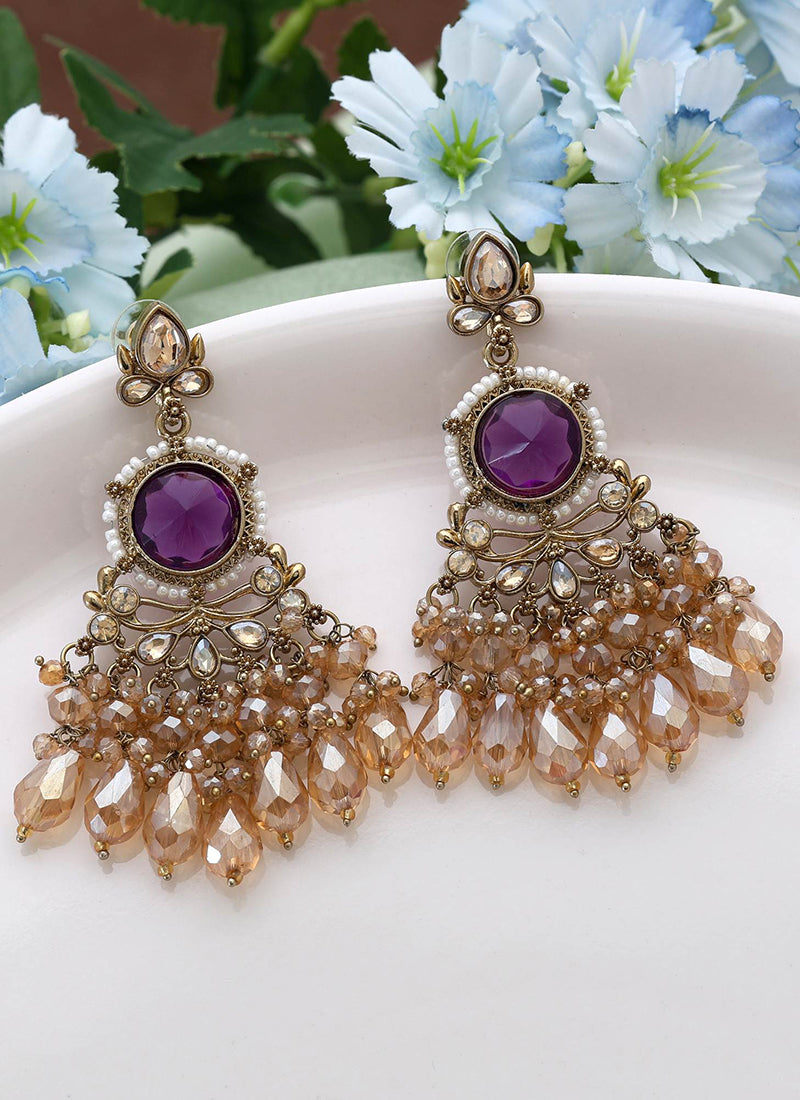Purple Festival Wear Kundan Shining Earrings