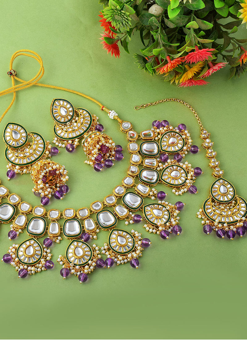 Purple Wedding Wear Kundan Necklace Set