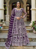 Purple Butterfly Net Embroidery Work Wedding Wear Readymade Anarkali Suit SW438230