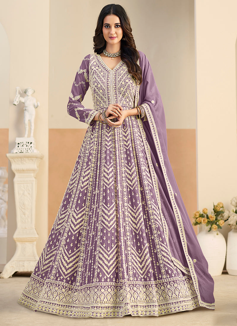 Purple Faux Georgette  Embroidery Work Occasional Wear Anarkali Suit SW271940