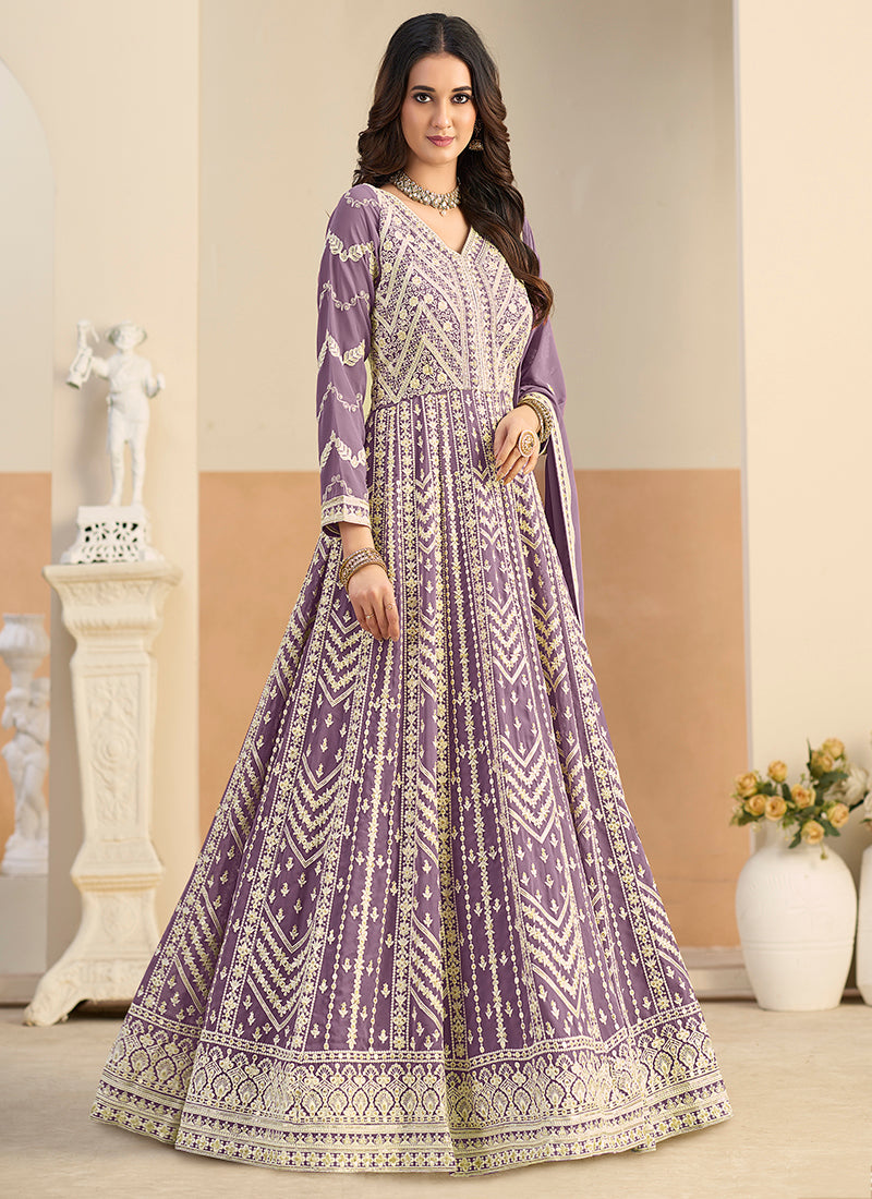 Purple Faux Georgette  Embroidery Work Occasional Wear Anarkali Suit SW271940