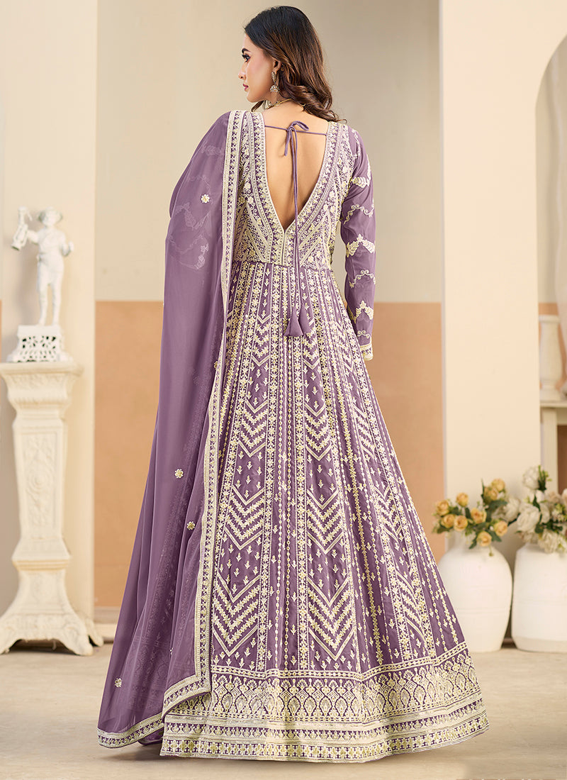 Purple Faux Georgette  Embroidery Work Occasional Wear Anarkali Suit SW271940