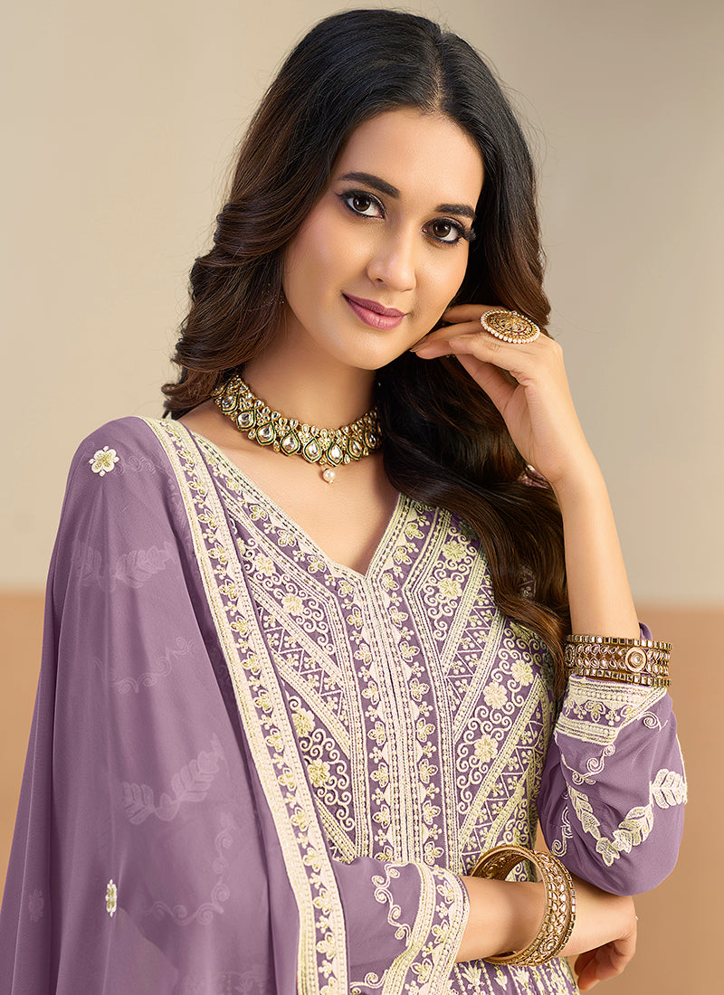 Purple Faux Georgette  Embroidery Work Occasional Wear Anarkali Suit SW271940
